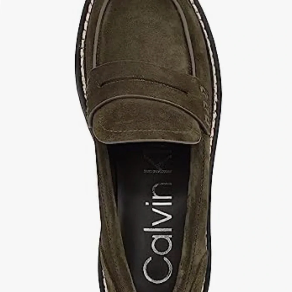 CALVIN KLEIN Women Suzie Suede Slip-on Lug Sole Loafer Dark Green Sz 5.5